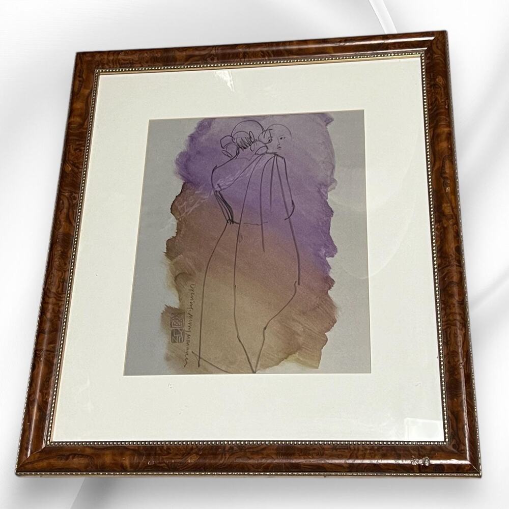 Dreaming Merrie Monarch Drawing Watercolor Art Signed Frame Hawaiian